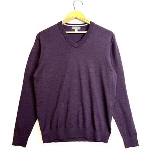 IBEX Mens V Neck Sweater Size Small Eggplant Purple Merino Wool Blend Pullover